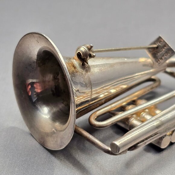 VTG Taxco Sterling Silver French Horn Brooch 2.25" TC-48 Mexico 26.87g Musician - Picture 7 of 12